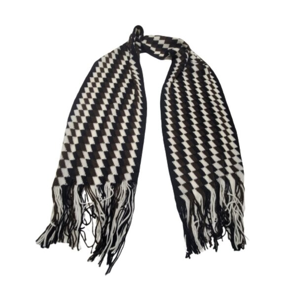 Monochrome and Brown Mens Scarf with Tassels - Picture 3 of 6